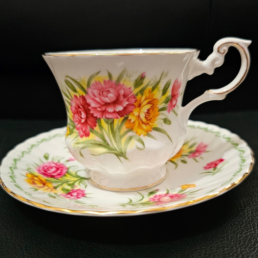 Queen's Rosina Special Flowers Carnation Fine Bone China Teacup and Saucer Set